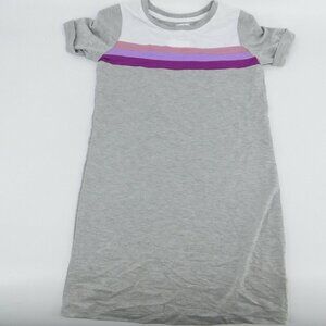 Girls T-shirt Dress Midi Short Sleeves Gray Grey Purple Crew Neck